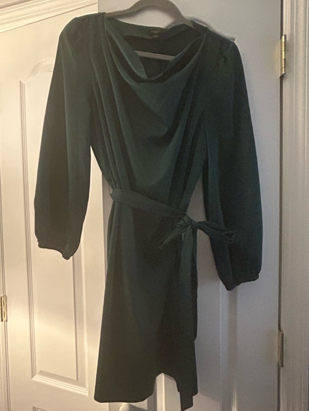 Ann Taylor Emerald Green Draped Wrap Long-Sleeve Dress